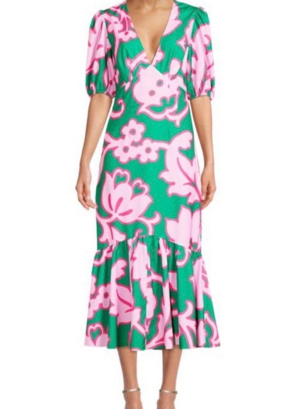 RHODE Pink and Green Floral Maxi Dress